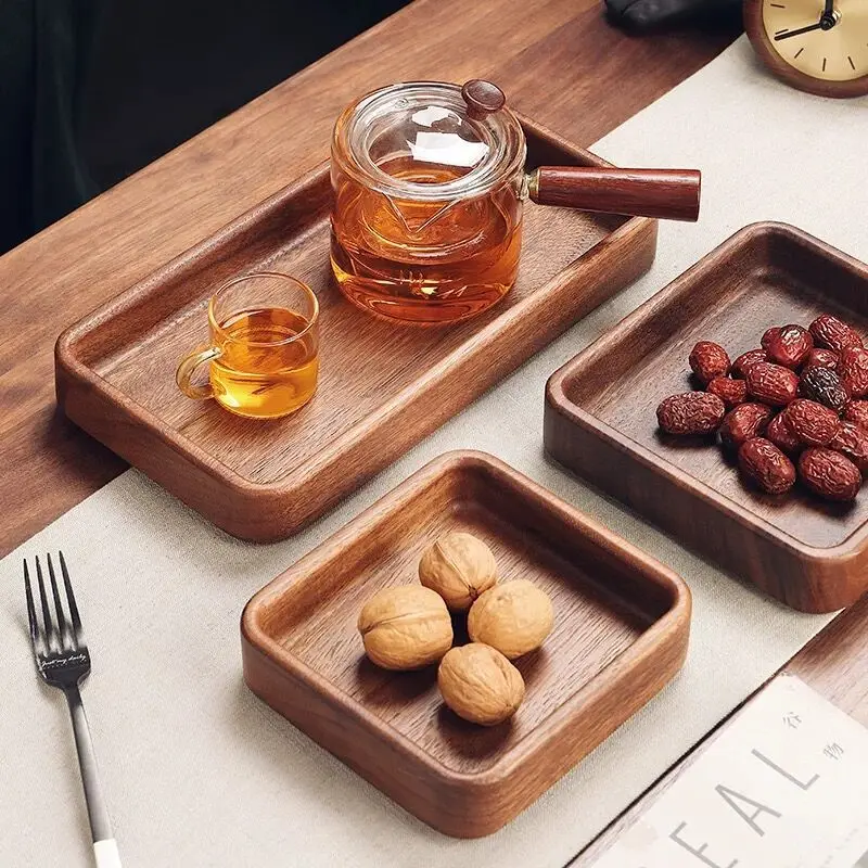 Stackable Wooden Tray Desktop Wood Storage Nut Box Creative Dessert Fruit Plate Creative Japanese tableware Home Decoration 5