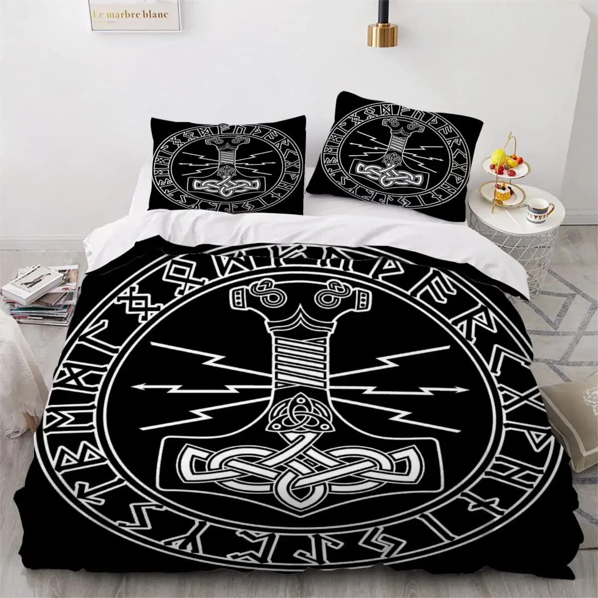 Vikings Beddengoed, 220 x 240 cm, drake-schip van Viking, 3D-print, zachte microvezel beddengoedset voor kinderen, tieners, Vikingbeddengoed, dekbedovertrekken met ritssluiting en 2 kussenslopen van 80 x 80 cm