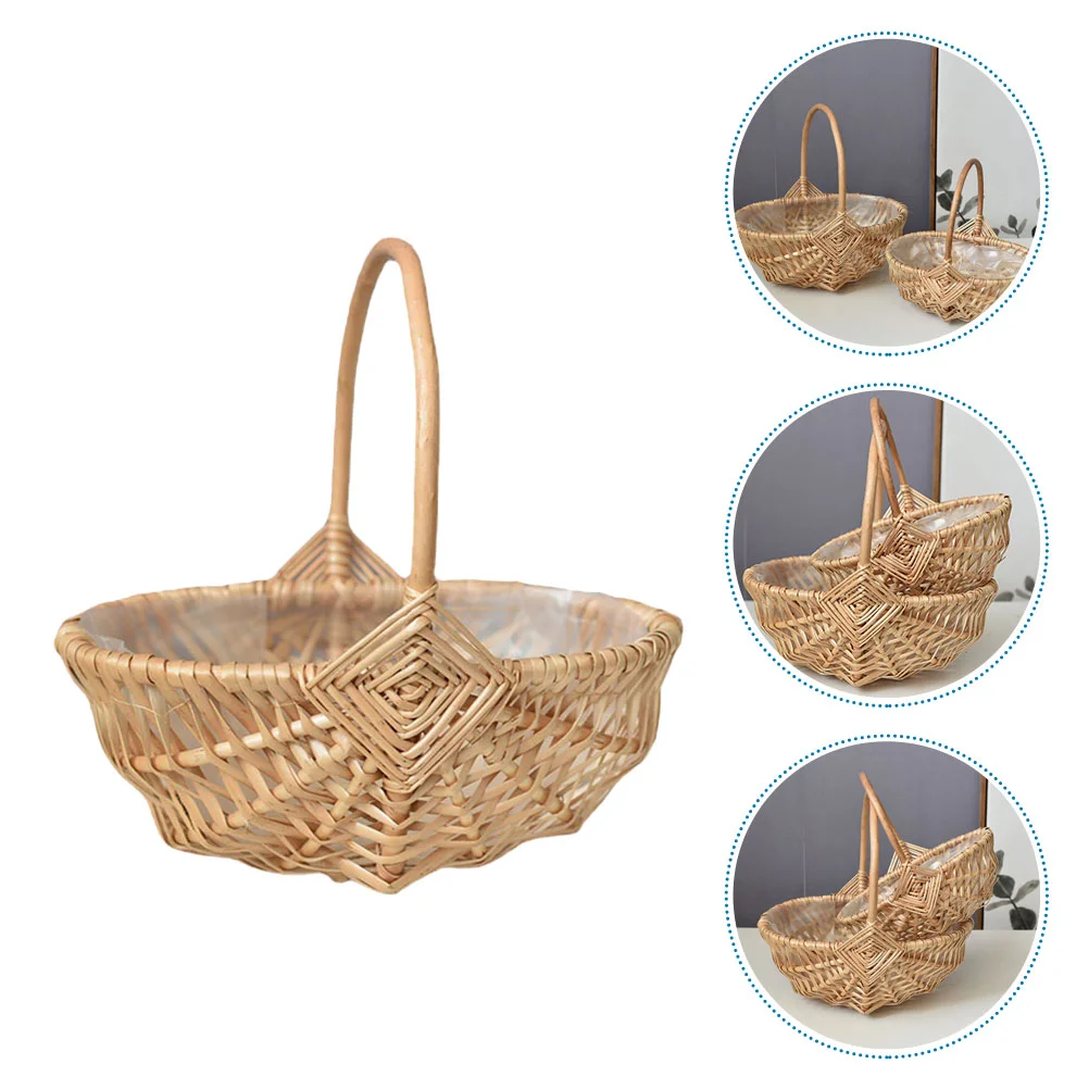 

Rattan Flower Baskets Wicker Planter Baskets with Liner and Handle Woven Storage Basket for Home Wedding Garden Decoration Brown