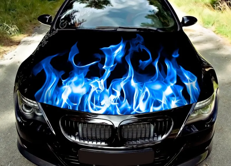 

Car Hood Decal Flame Vinyl Sticker Graphic Wrap Decal Truck Decal Truck Graphic Bonnet Decal, Skull, F150, Jeep, Blue Flame