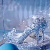 Wedding Shoes Pointy High Heels Thin With Cinderella Glass Shoes Bride Shoes Rhinestone Single Shoe Female Crystal Pumps - Image 3