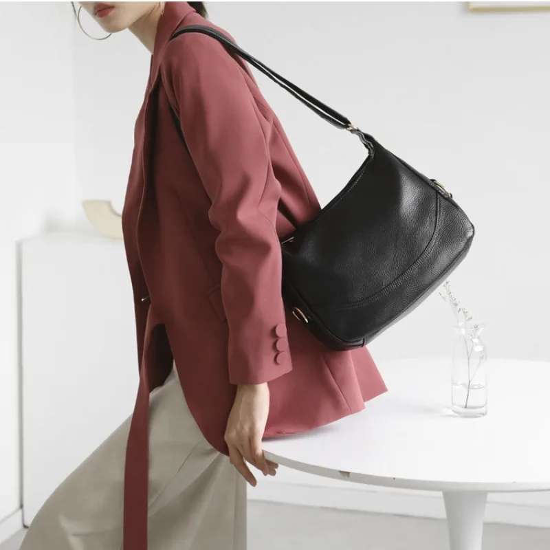Genuine Leather Women's Handbag Versatile Top Layer Cowhide Large Capacity Shoulder Bag for Mothers' Simple Crossbody Tote Bag