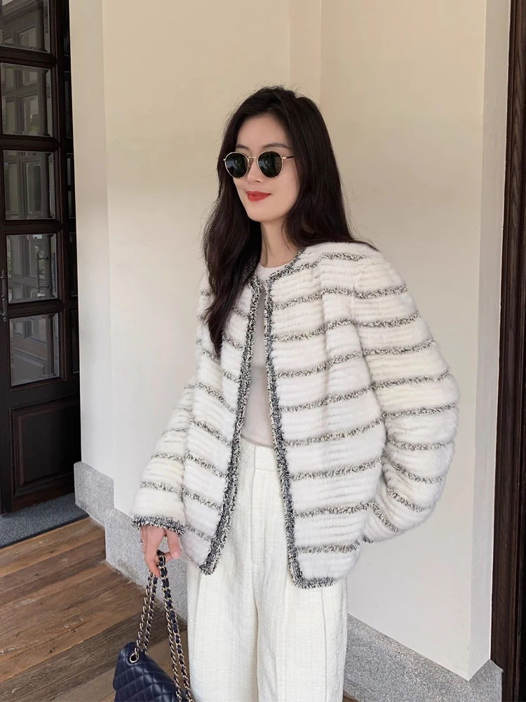 

HDHOHR 2024 High Quality Natural Mink fur Coats Women knitting Mink Coats Warm Fashion Winter Genuine Mink Fur Jackets Female