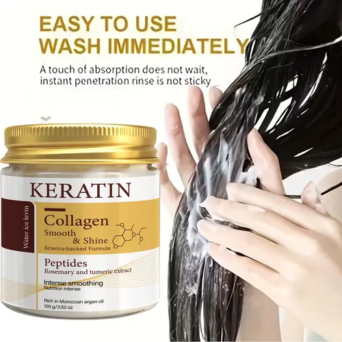 Keratin Collagen Hair Mask with Peptides & Rosemary - Intense Smoothing & Shine for All Hair Types - Deep Conditioning Treatment - Image 2