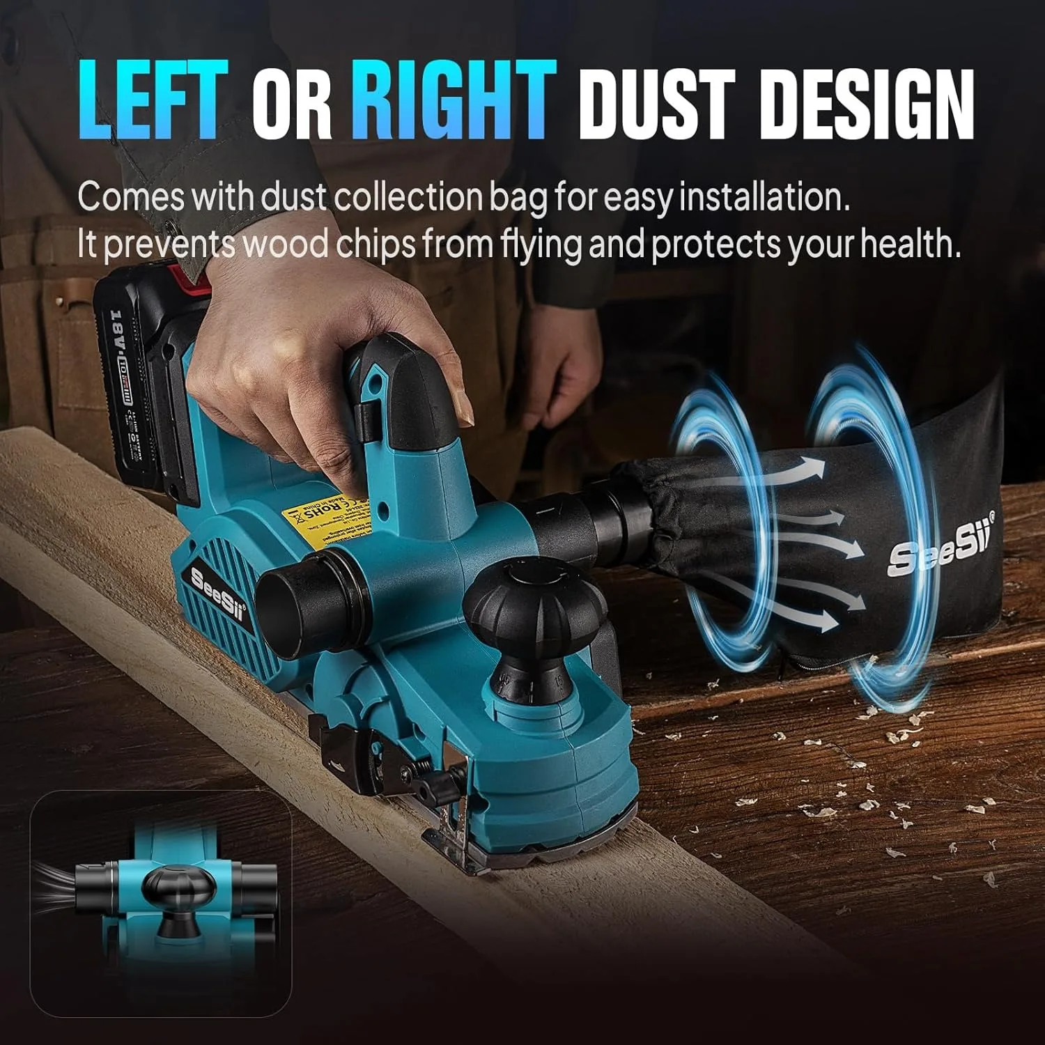 Cordless Hand Planer w/ 5.0Ah Battery, Adjustable 1/8-In Depth, Brushless Motor &ndash; Powerful Electric Hand Planer for Wood