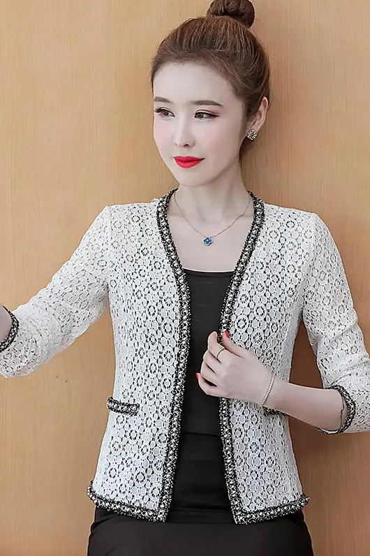 Spring All Lace Short Thin Blazer Hollow Outside High Street Cardigan Suit Jacket Women Elegant Coat Woman Office Hollow Out Top