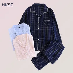 Conjunto Pijamas Pareja Spring/summer Double Cotton Yarn Women Pajamas Set New Long Sleeve Comfy Men Casual Cardigan Home Wear