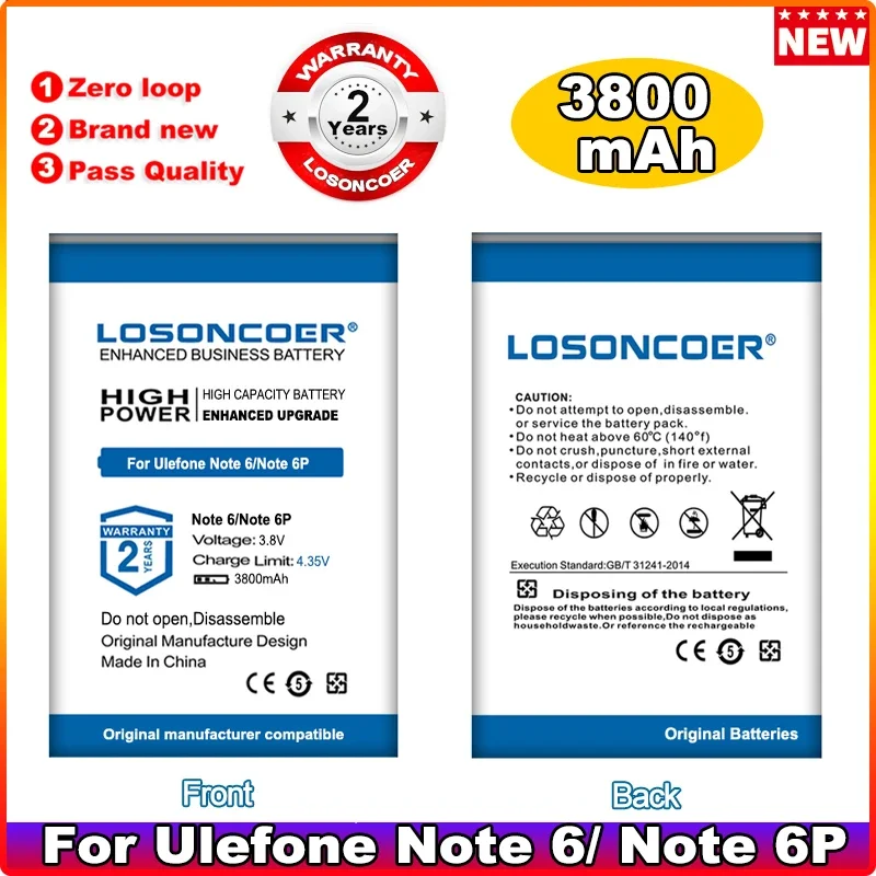 

Аккумулятор LOSONCOER 3800 мАч Note 6 6P 6T для Ulefone Note 6 6P 6T