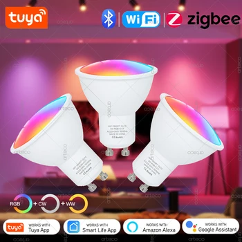 Tuya GU10 LED Bulbs WiFi Zigbee Bluetooth,RGB C+W White Dimmable Lamps ,Smart Life App Control Led Light Bulb,Voice Alexa Google