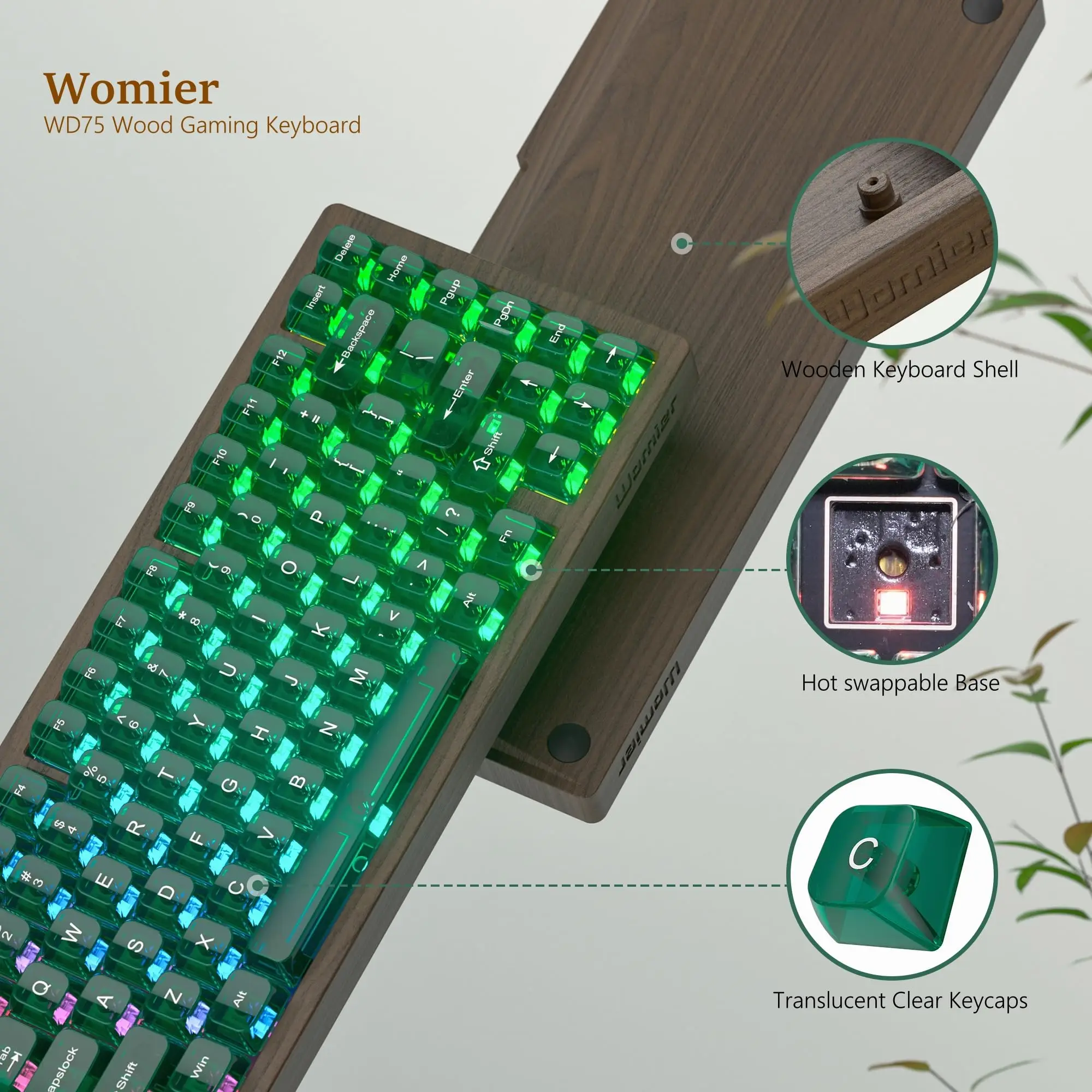 Womier ワイヤレスキーボード QMK/VIA WD75 ウッドゲーミング Womier ワイヤレスキーボード QMK/VIA WD75 ウッドゲーミング
