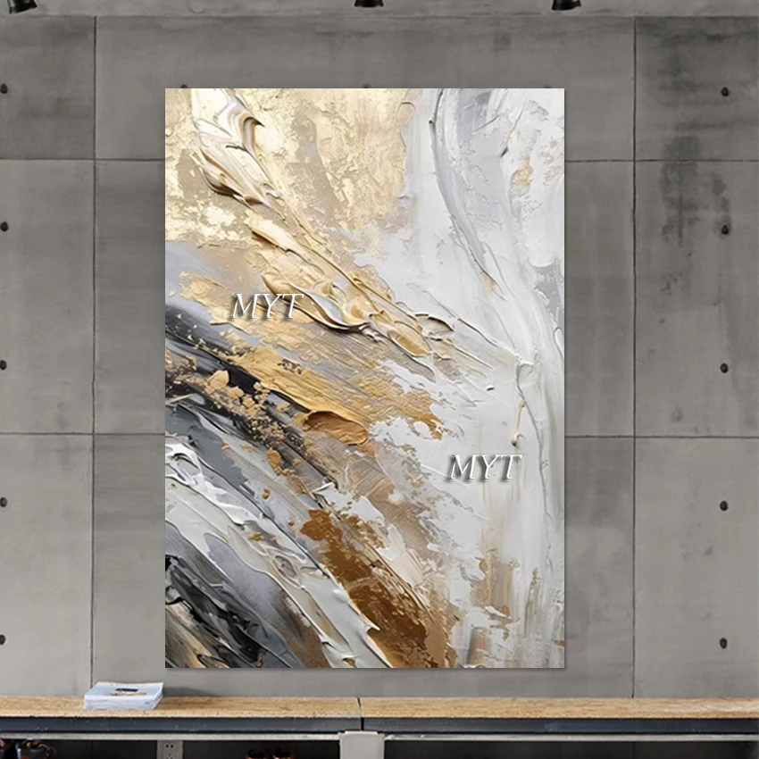

Gold Foil Painting Wall Decor, Palette Knife, Canvas Arts, Drawing Picture, Gallery Modern Abstract, Frameless, Handmade Artwork
