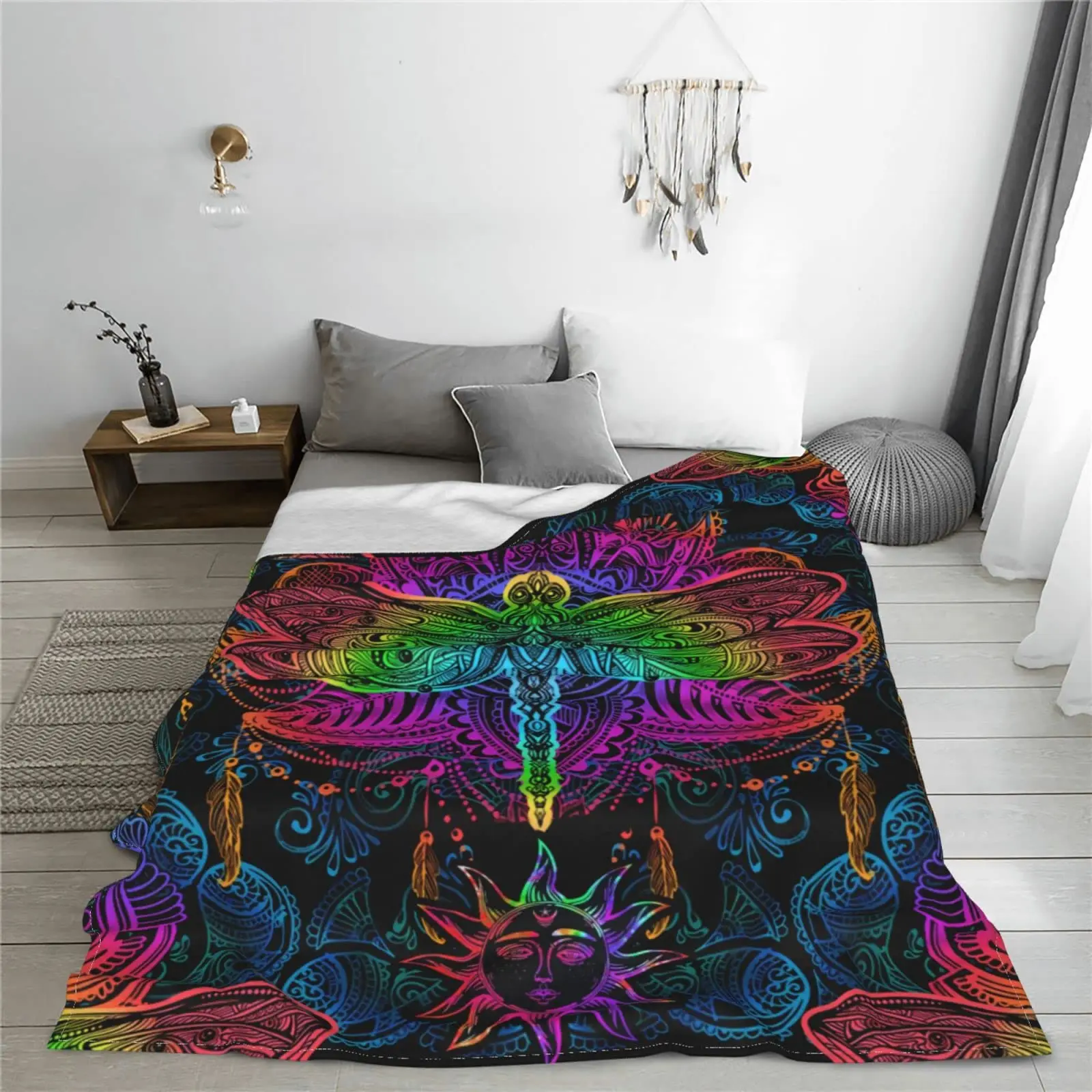 

Mandala Flower Colorful Butterfly Bohemian Sun Fleece Blanket Warm Fluffy Soft Throw Blankets Flannel Bedding for Bed Home Decor