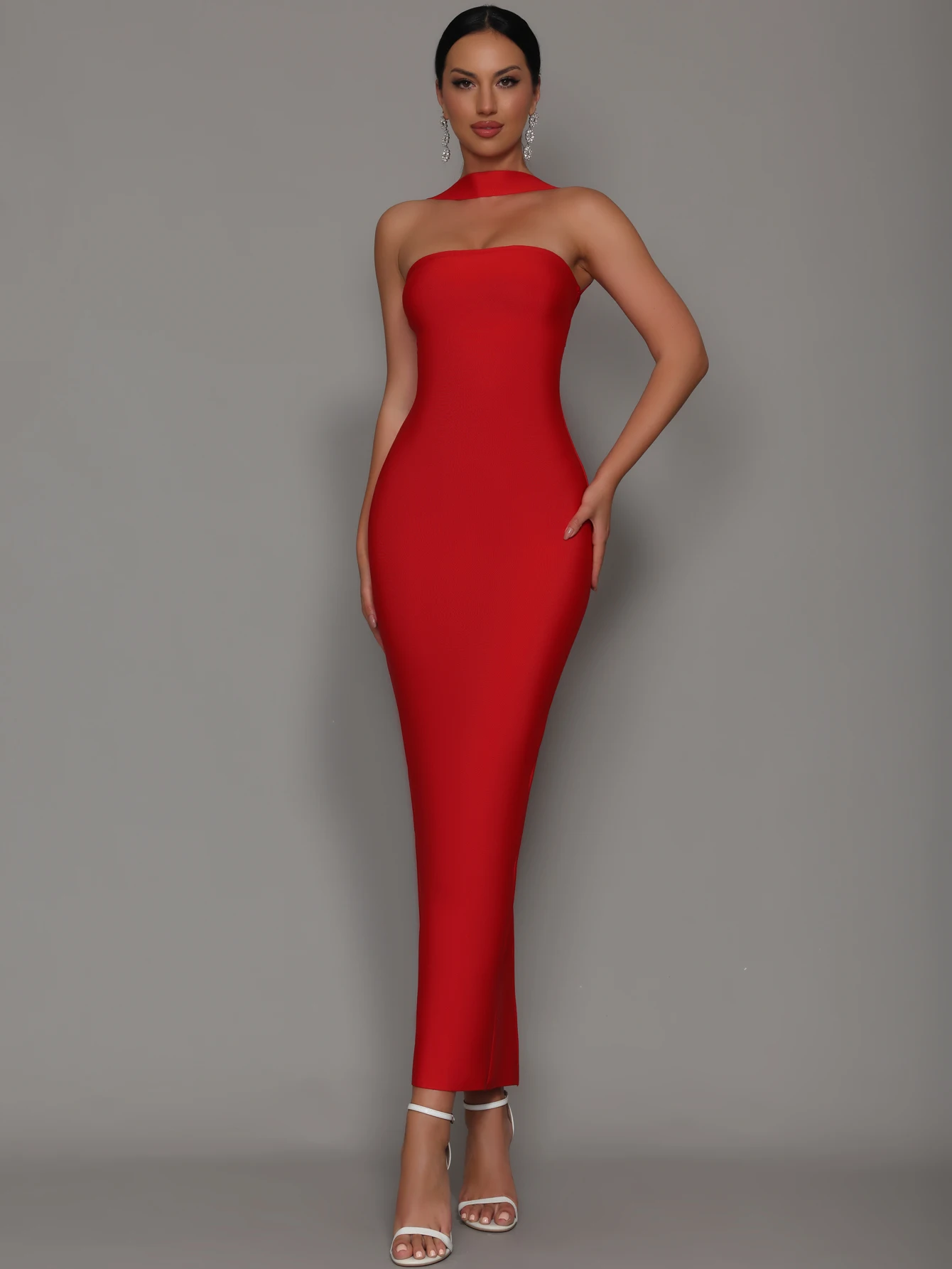 Women Celebrity Sexy Backless Halter Red White Maxi Long Bodycon Bandage  Dress 2025 Elegant Evening Club Party Clothing Outfit - AliExpress 200000345
