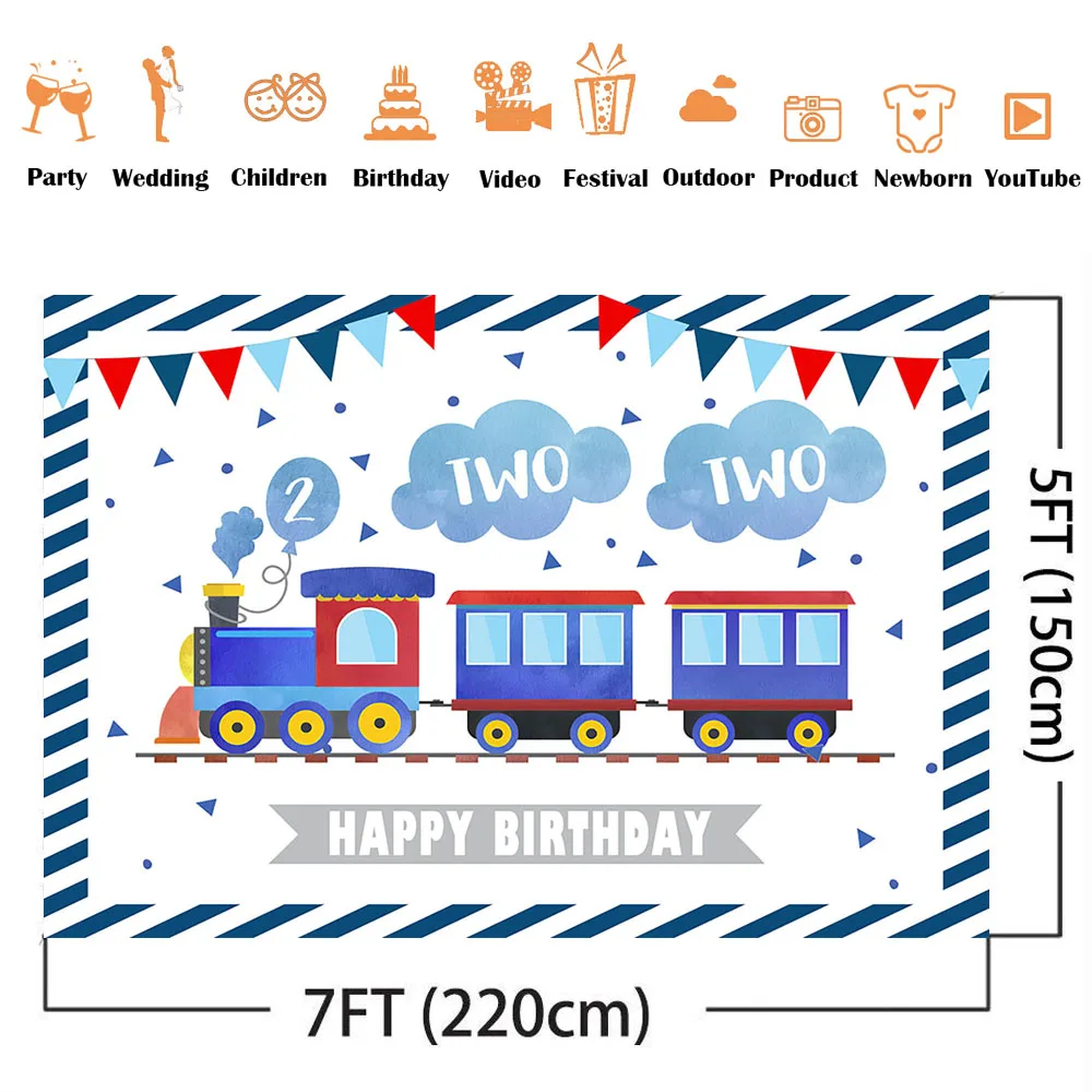 Happy 2nd Birthday Photography Backdrop ҳ  Ķ   Chugga Chugga Two Blue Sky White Clouds Plane Background