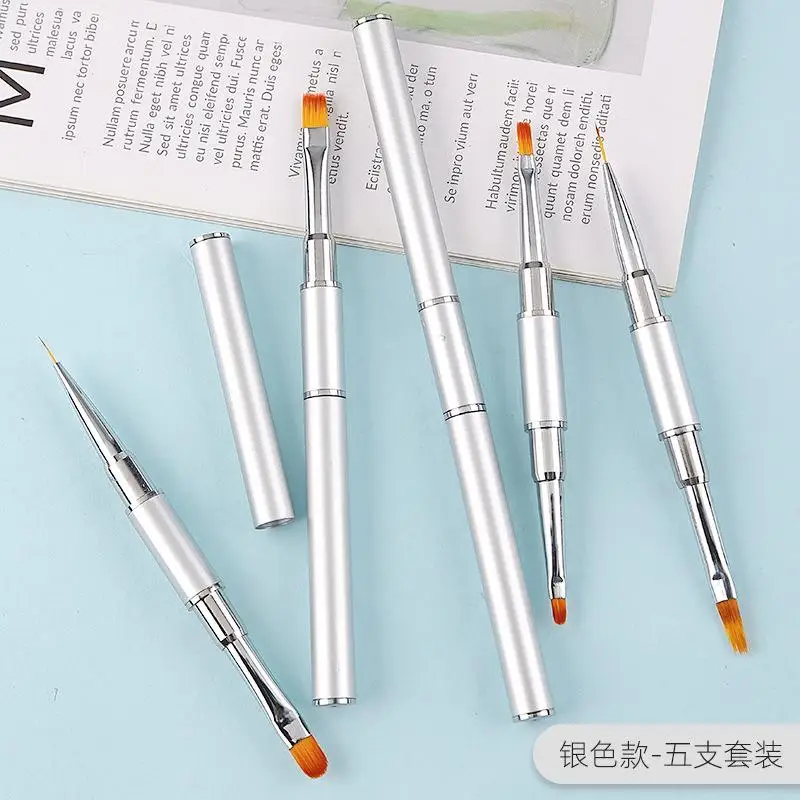 Dual-ended Nail Brush French Stripe Brushes Manicure Liner Brush 3D Tips Ultra-thin Line Drawing Pen UV Gel Painting Brushes 6