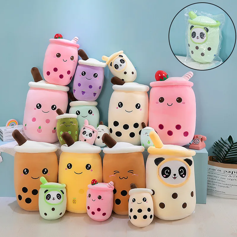 New 24cm Boba Stuffed Bubble Milk Tea Plush Toy Plushie Brewed Cartoon Cylindrical Body Pillow Cup Shaped Pillow Kids Gifts