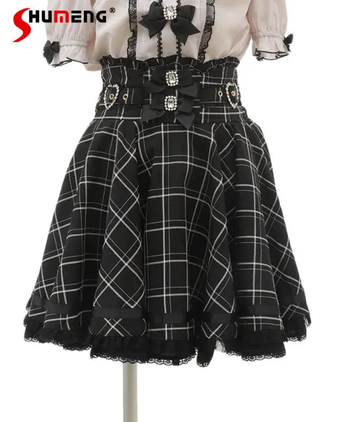 

Mine Style Ribbon Bow Diamond Pearl Buckle High Waist Skirt Summer Fashion Women's A Line Short Mini Skirts