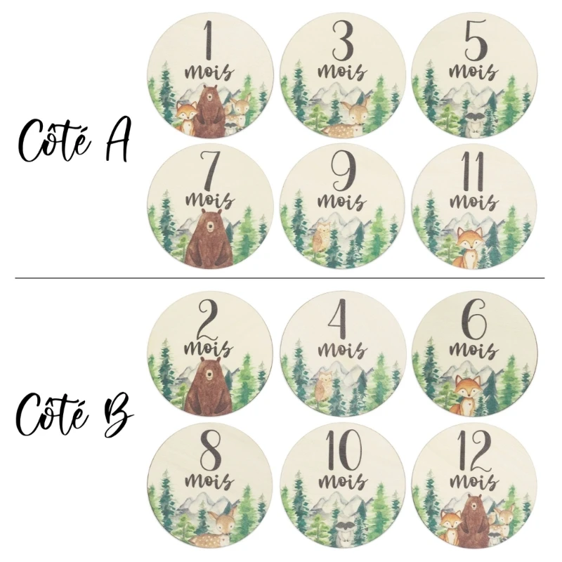 

Y1UB 6pcs Wooden Baby Milestone Cards Double Sided Gift Photo Prop Birth Announcement Sign for Baby Shower and Newborn