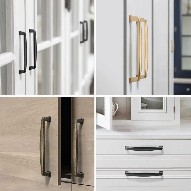 American Door Pull Cabinet Drawer Furniture Handle Gold Brass Black Wardrobe Kitchen Cupboard Closet T Bar Metal Knob Hardware