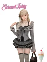 Sweet Lolita Vintage Suits Women Ruffles Cardigan + Sexy Y2k Corset Vest + Mini Skirts Autumn Korean Elegant 3 Piece Dress Sets 2