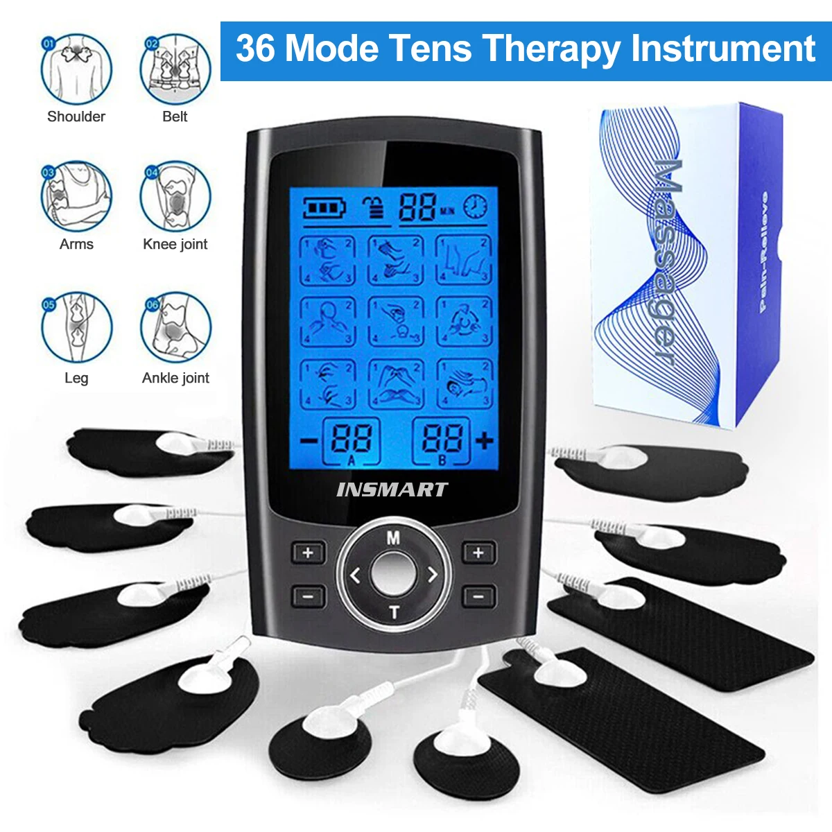 INSMART Tens Muscle Stimulator Electric EMS Acupuncture Body Massage Digital Therapy Slimming Machine Electro Stimulator 6шт электродные прокладки для tens acupuncture цифровая терапия машинный массажер