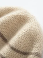 Wool Cashmere Stripes Jacquard Knitted Beanies Double Layers Thick 2023 Women Winter Caps Present Hat Cashmere Warm Bonnet #136 2