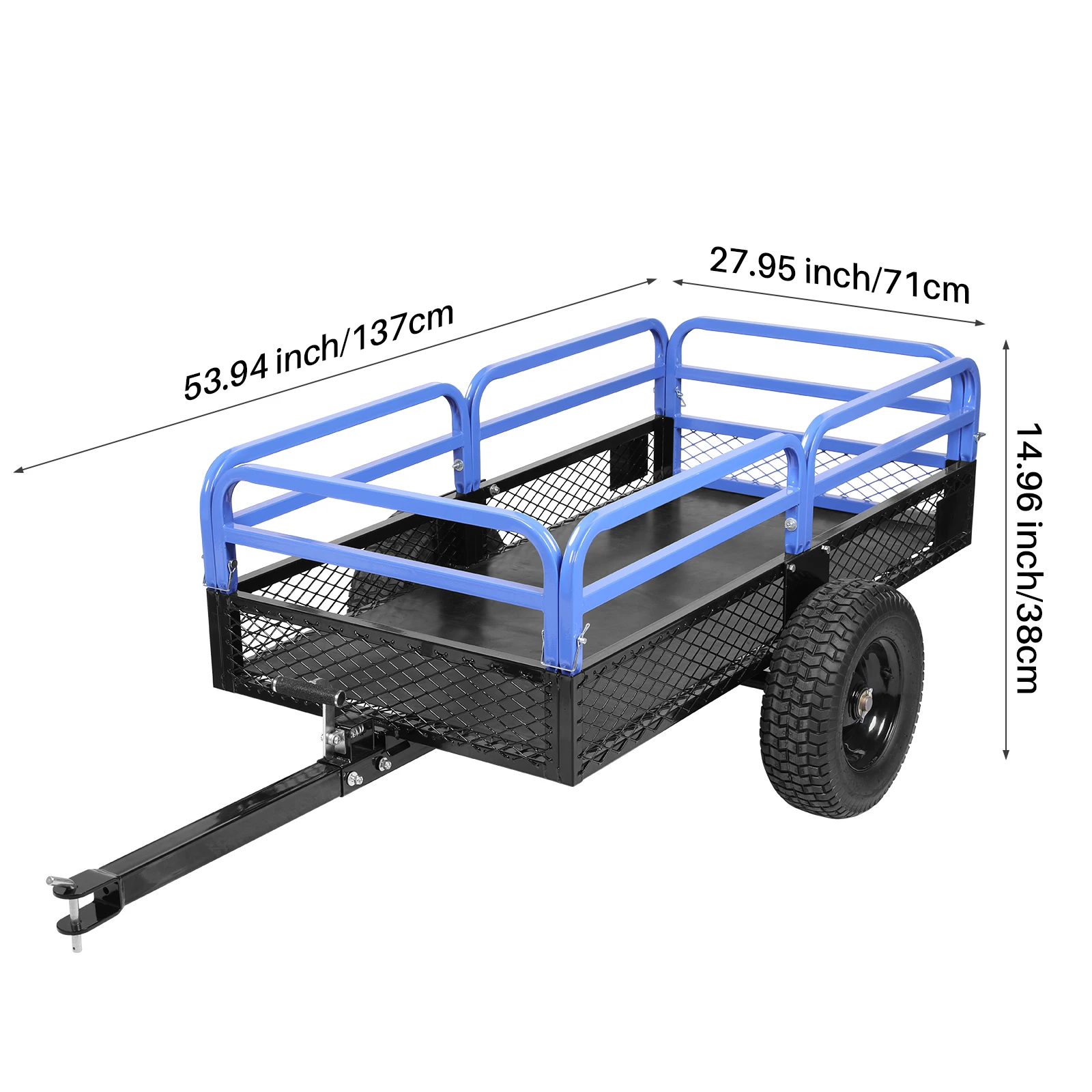 Roomark ATV UTV Trailer Tow Behind Dump Cart w/ Removable Sides 1500lb 15 Cubic Heavy Duty Garden Trailer for Lawn Mower Tractor