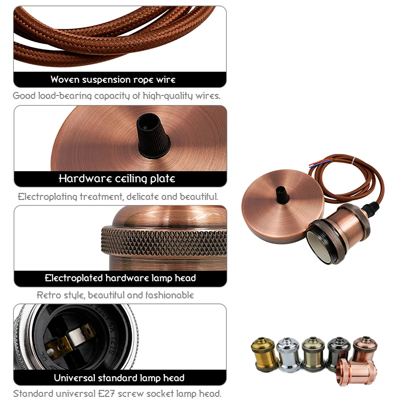 빈티지 램프 소켓 에디슨 나사 램프 거치대, E27 전구 베이스 전구, 가정용 장 산업용 걸이식 램프, 90-265V, 로트당 10 개