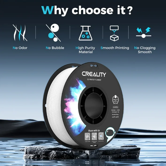 CREALITY 오리지널 CR-PETG 필라멘트 1KG 1.75mm 7가지 색상 선택 가능 고온 친환경 무취 무독성 우수
