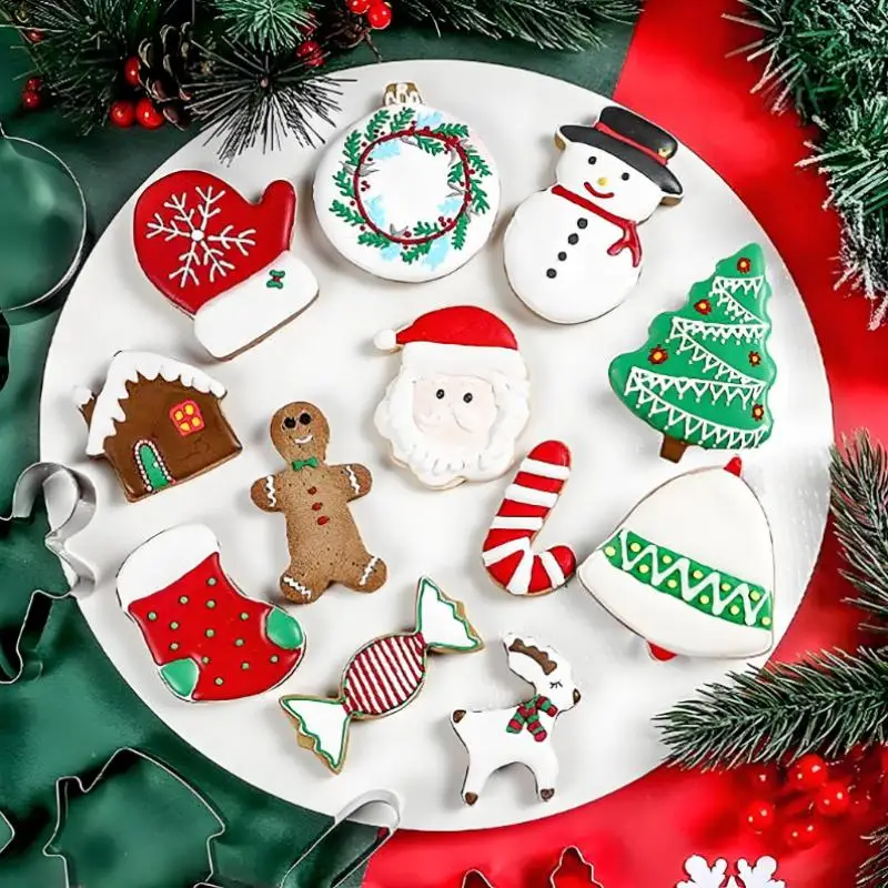 12pcs Christmas Cookie Cutters, Stainless Steel Pastry Cutters, Biscuit Molds, Baking Tools, Kitchen Gadgets, Kitchen Accessorie