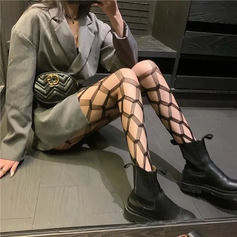 Sexy Damen Lange Netzstrümpfe Fischnetz-Strumpfhose Sexy Schwarze/Weiße Strümpfe Strumpfhosen Overknee Lange Netz-Spitzenstrümpfe – Detail 6
