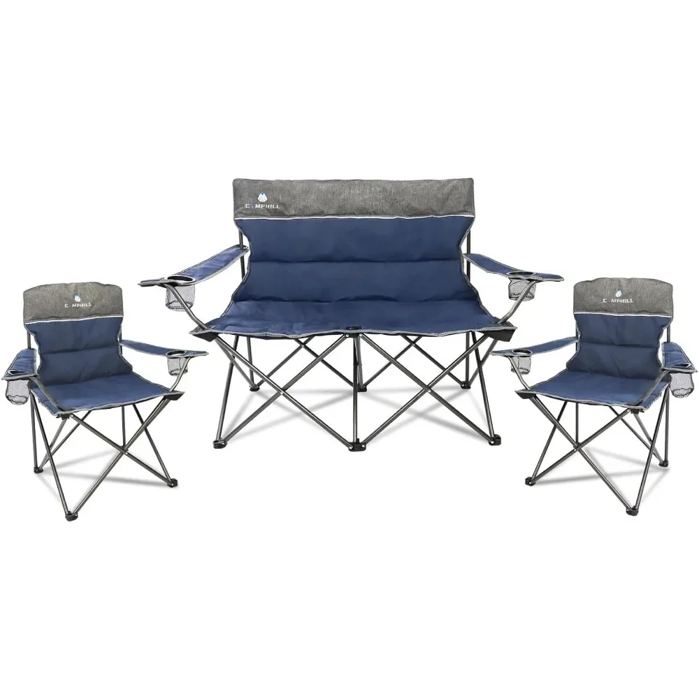 Camping 3-piece set, outdoor folding chairs, suitable for heavy-duty individuals with cup holders, can support up to 500 pounds 2