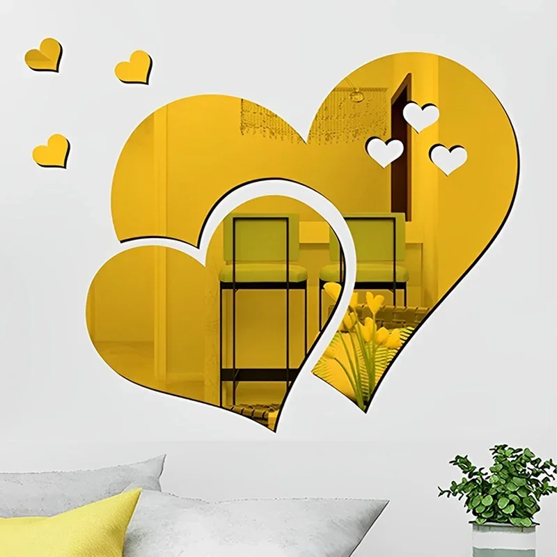 3D Love Heart Acrylic Mirror Wall Stickers DIY Wall Table Stickers for Living Room Home Decoration Accessories Decal Mural