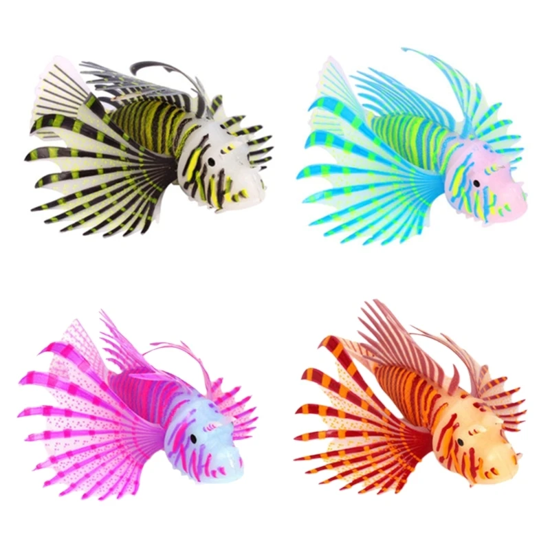 Luminously Artificial Lionfish Silicas Fish Ornaments Glowing in Dark Decors