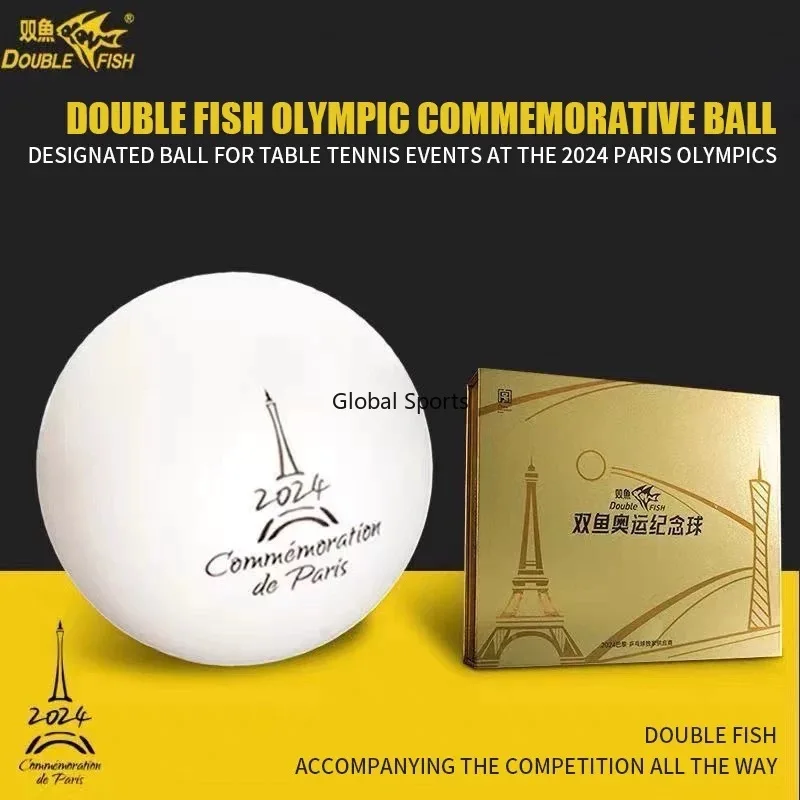Double Fish Memorial Ball 2024 Paris Olympics V40+ Ping Pong Balls Official 3 Star Gift Box Table Tennis Ball Limited Edition