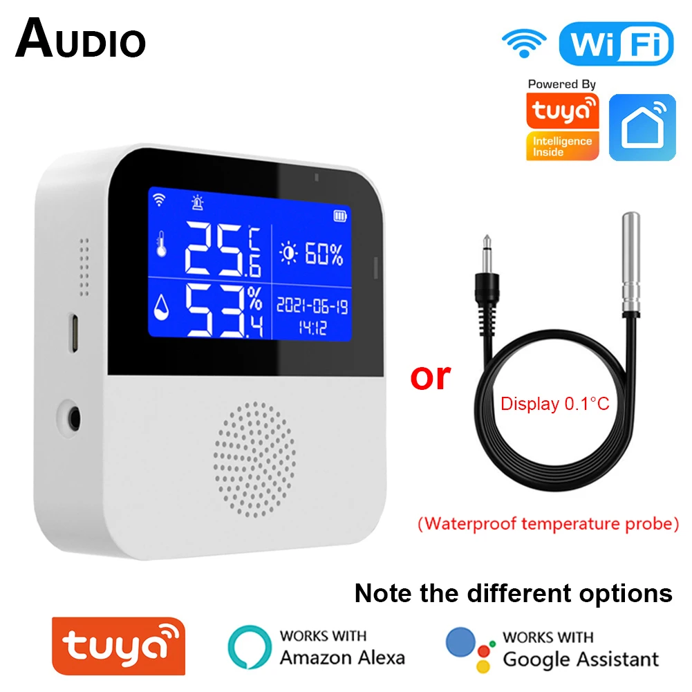 Temperature Humidity Sensor Temperature Humidity Meter Tuya Wifi Temperature Humidity Sensor Alarm for Plant Aquarium Support Alexa