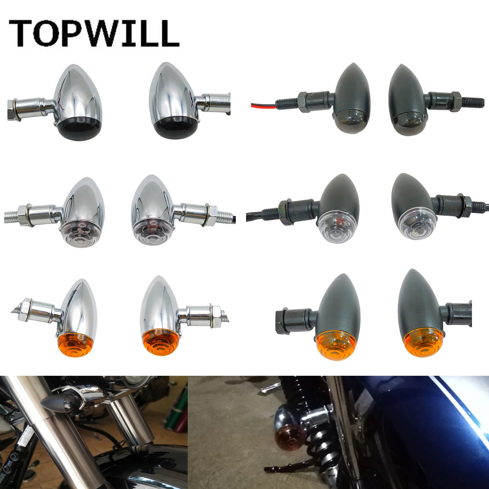 Clásico Metal Negro Intermitentes Para Moto/Intermitentes Para Custom Bicicletas- Bombilla Estilo (no LED