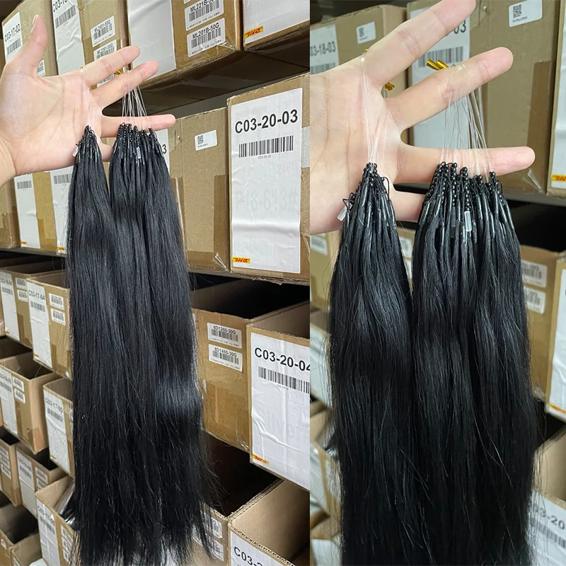 8D Human Hair Extensions Jet Black 1# 12" 16" 20" Nano Ring Link Extensions 0.6g/s Machine Remy Human Microlink Beads Hair