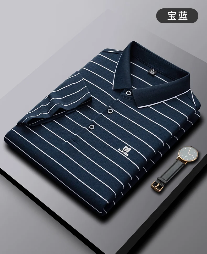 High-end fashion letter embroidery short-sleeved POLO shirt Men's casual T-shirt summer stripe business Paul shirt Men's wear 23 S7e7f1f84cbc5461f975862577b30ea32D