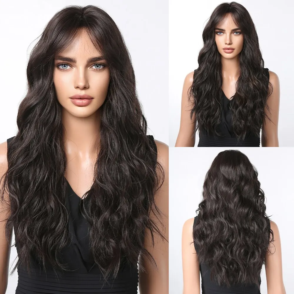 Parrucche sintetiche ricce allo zenzero per le donne Parrucche arancioni lunghe e ondulate naturali con frangia piatta Parrucca colorata resistente al calore per feste_voghion.com