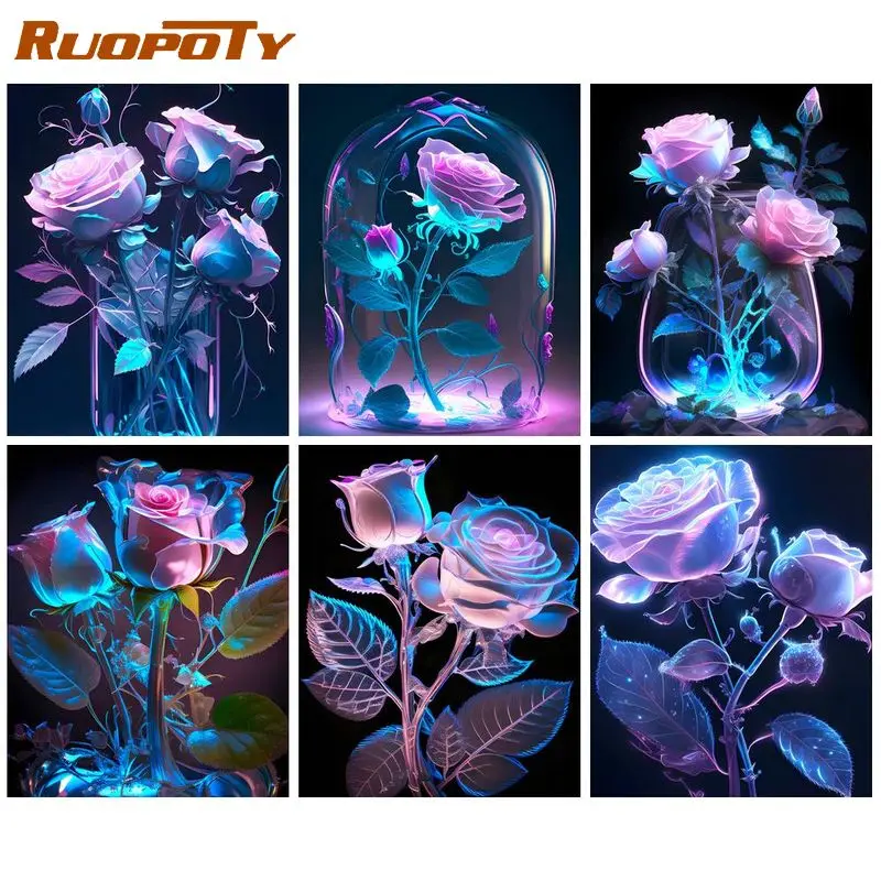 

RUOPOTY Decorative Painting By Numbers With Frame Rose Pictures By Numbers Acrylic Paints For Adults DIY Set Unique Gift Artwork