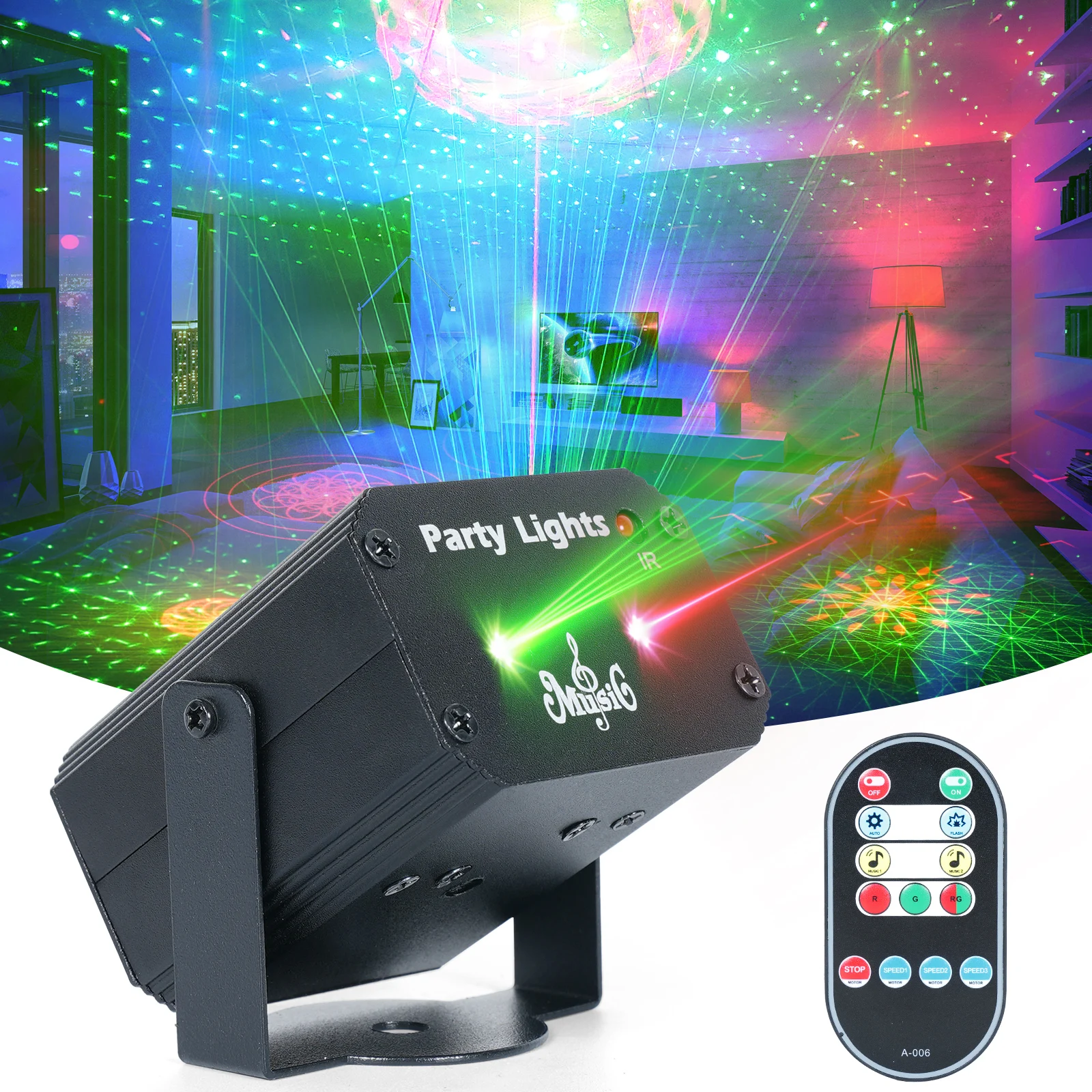

LED Sound Activated Laser Light Projector Remote Control DJ Disco Stage Party Lights for Christmas Dance Holiday