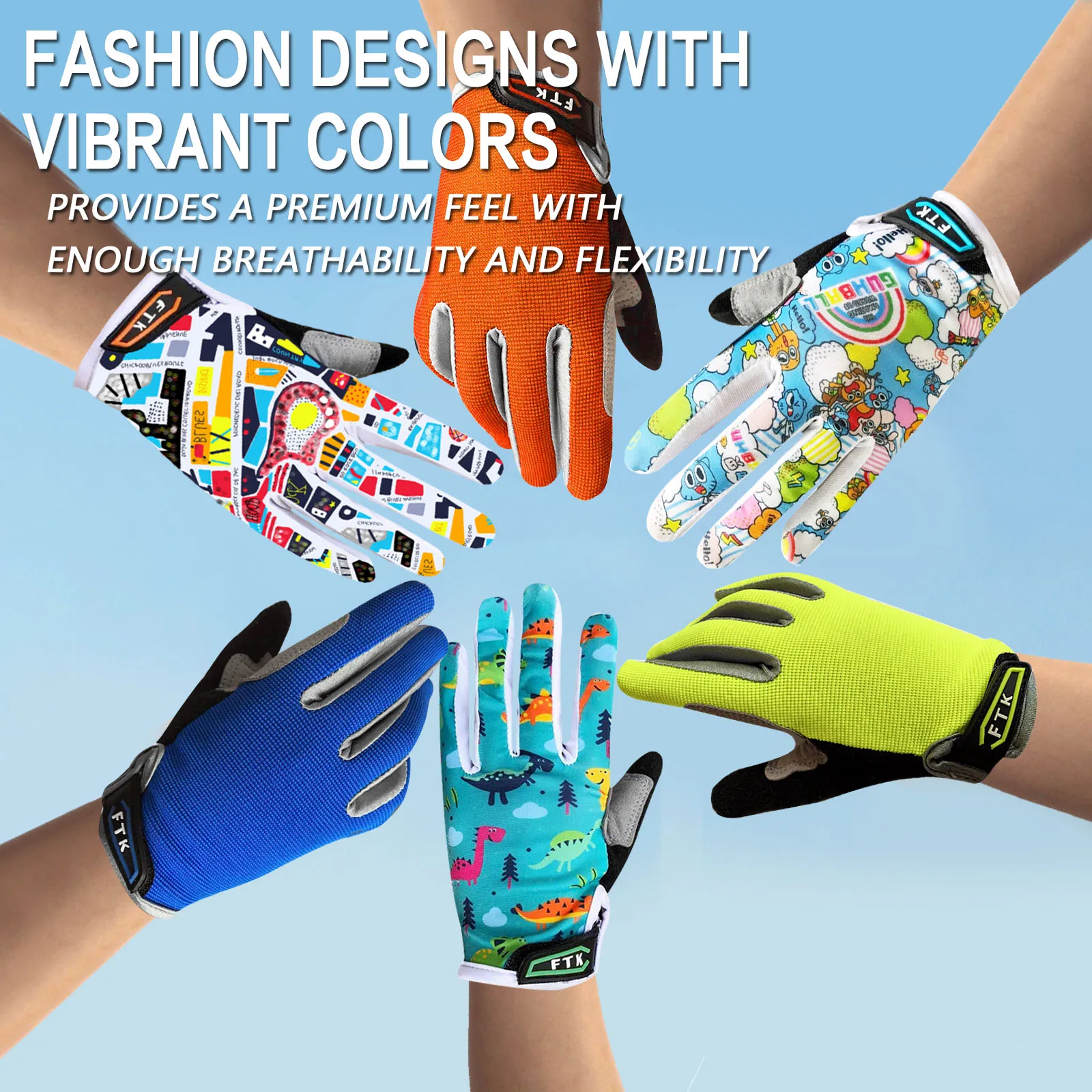 Full Finger Kids Cycling Gloves Boys Girls Youth Touch Screen - Main Image