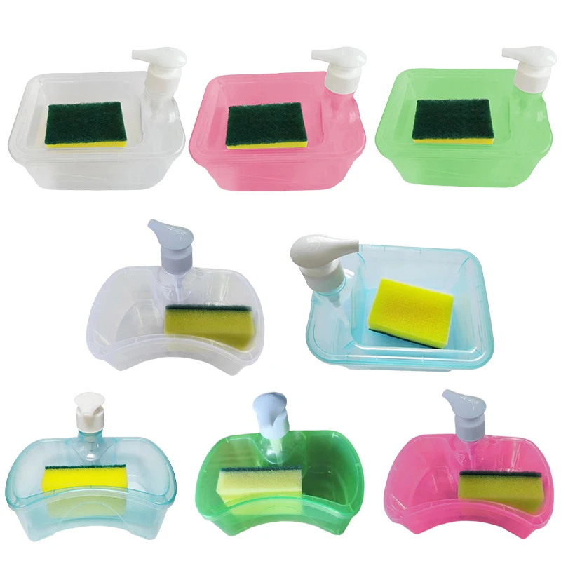 Soap Dispenser Pump With Sponge 1set Manual Press Cleaning Liquid Container Manual Press Soap Organizer Kitchen Tool