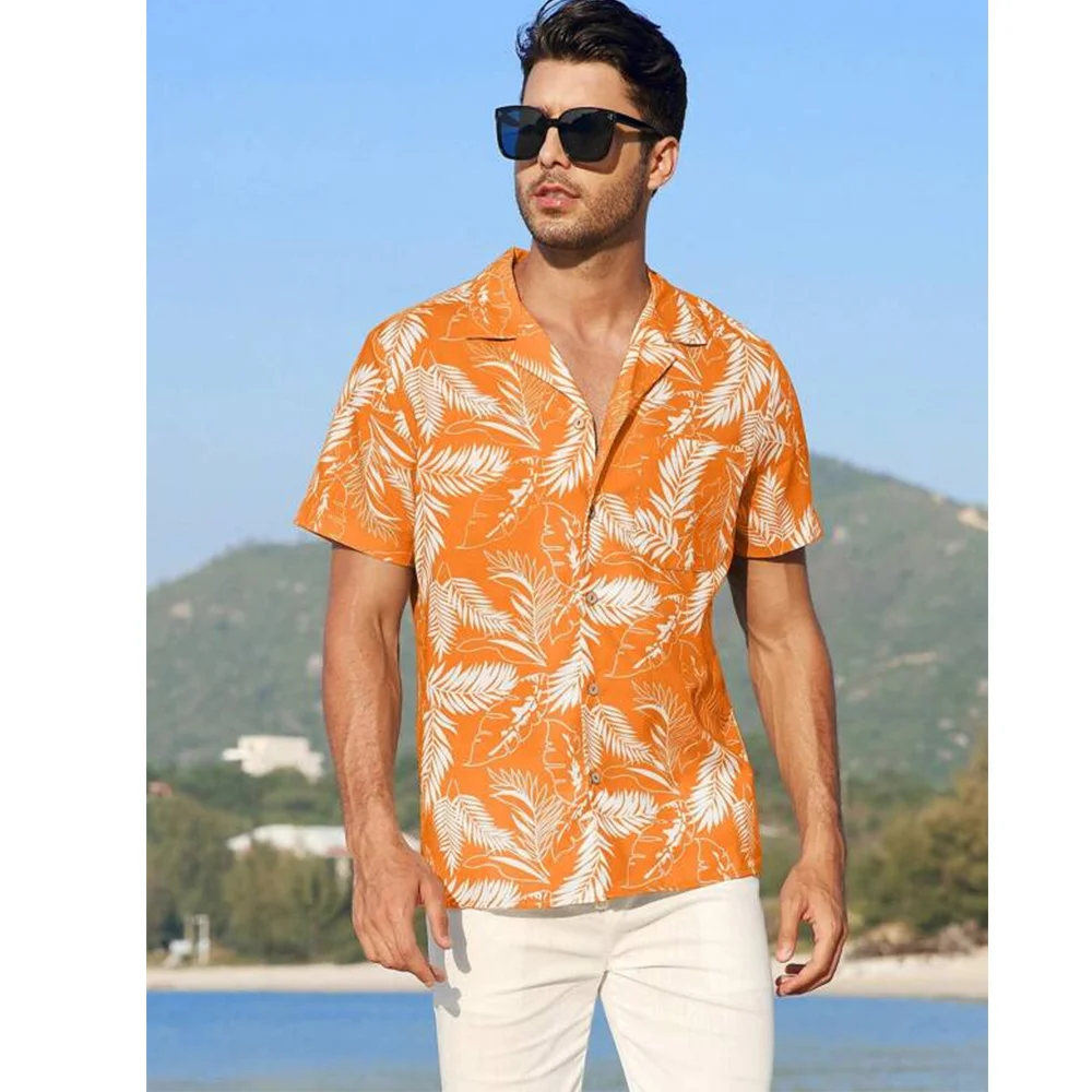 Hawaiian Shirts For Mens Summer Beach Short Sleeve Casual Fashion Feather Pattern Vacation Oversized Imported Clothing Floral