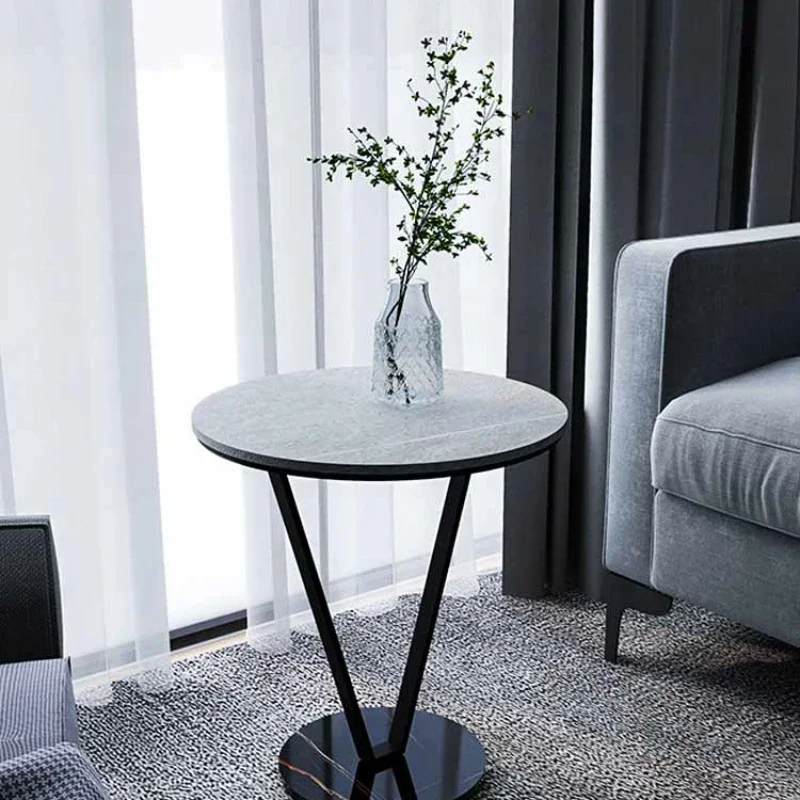 

Living Room Corner Sofa next to Small round Balcony Marble Nordic Coffee Small Table