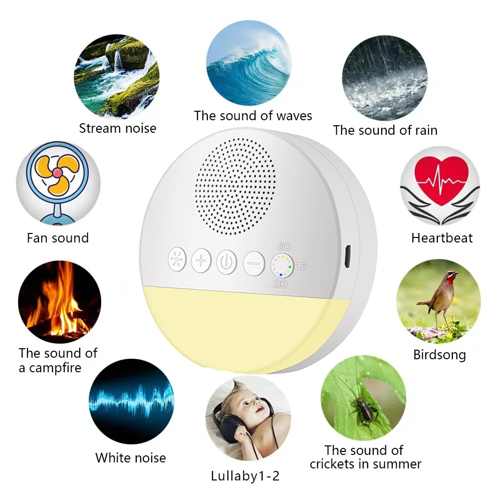 Baby White Noise Machine USB Rechargeable Light Timed Shutdown Sleep Machines Sleep Soother Sound Player LED Night Light Machine