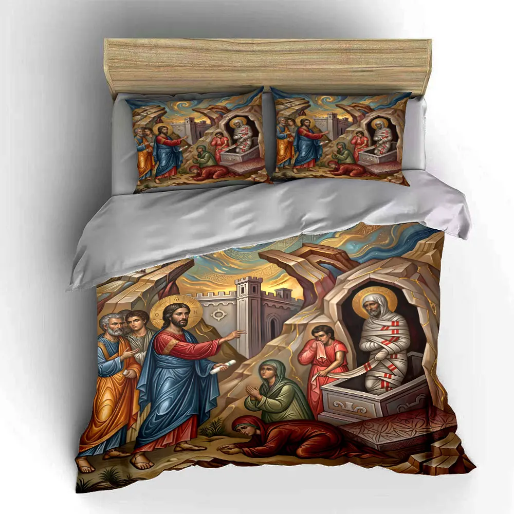 The resurrection of Jesus Duvet Cover Set with 3D Print Design Soft Polyester Bedding Set All-Season Comfort Machine Washable 5