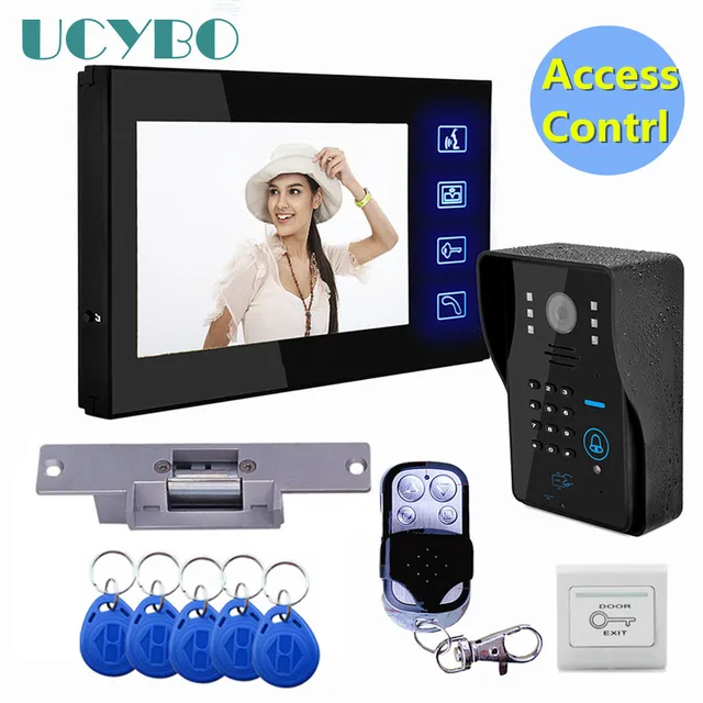 Video intercom system 7" Lcd Video door phone RFID door access control kit camera Electric Strike Lock wireless remote control 1
