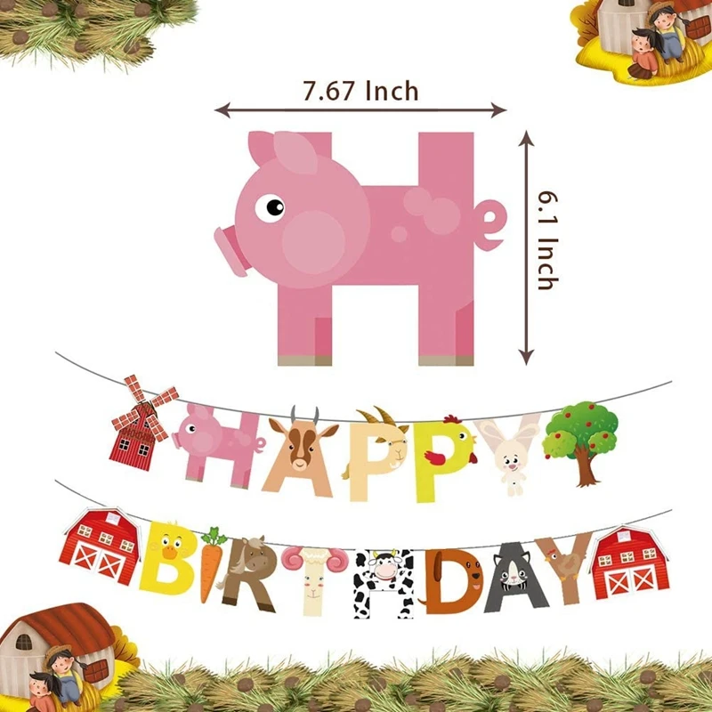 Bauernhof Thema Alles Gute zum Geburtstag Brief Banner Girlande Kinder Junge Mädchen Tier Geburtstag Party Dekoration Lieferungen Cartoon Hängende Flaggen – Detail 5